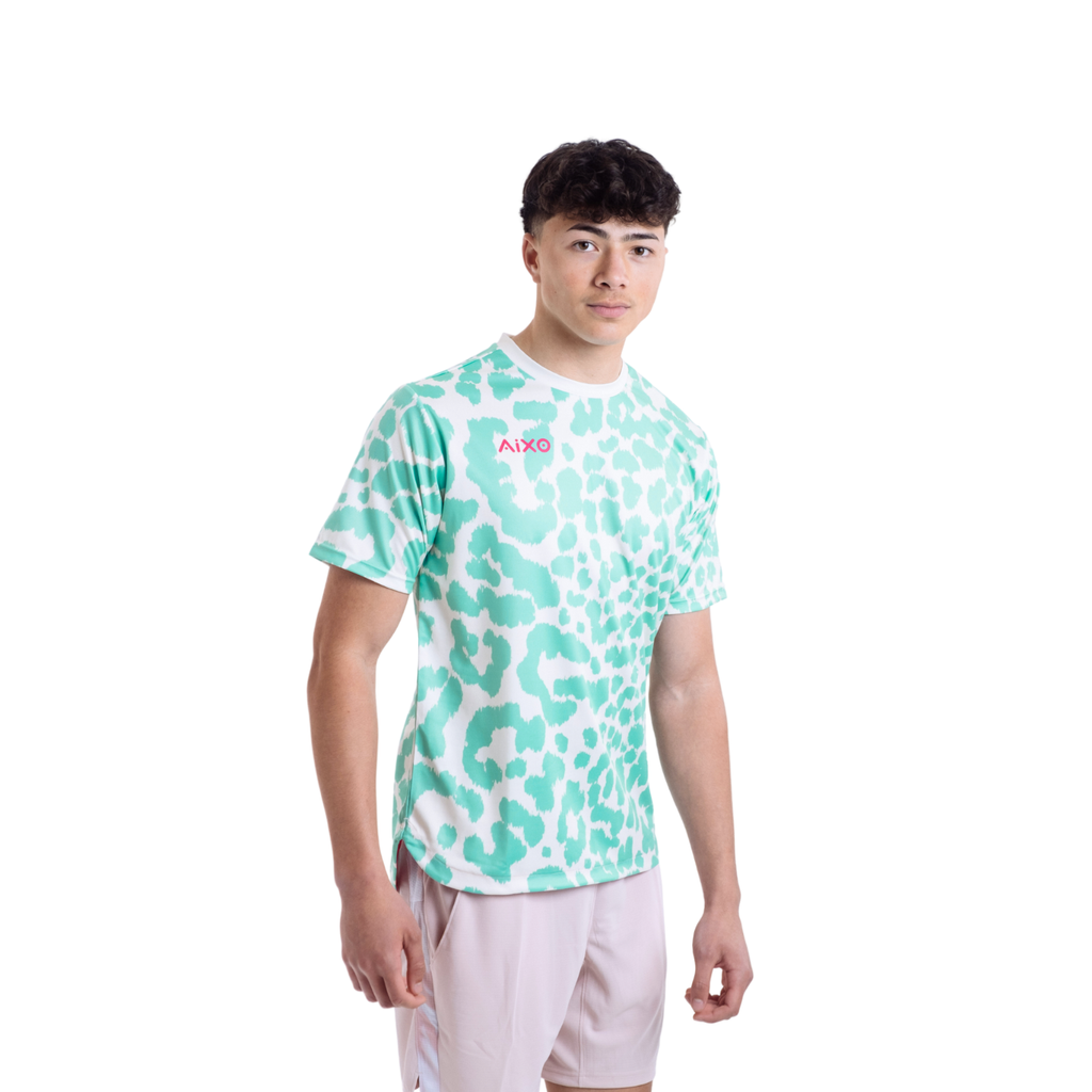AIXO Leopard Men's Tennis T-Shirt | Ivory Recycled Performance Top