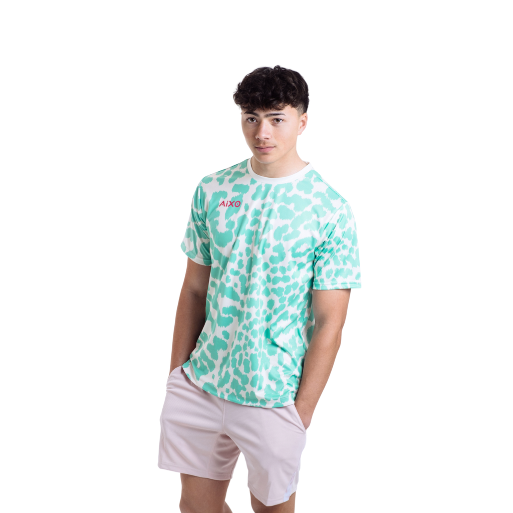 AIXO Leopard Men's Tennis T-Shirt | Ivory Recycled Performance Top
