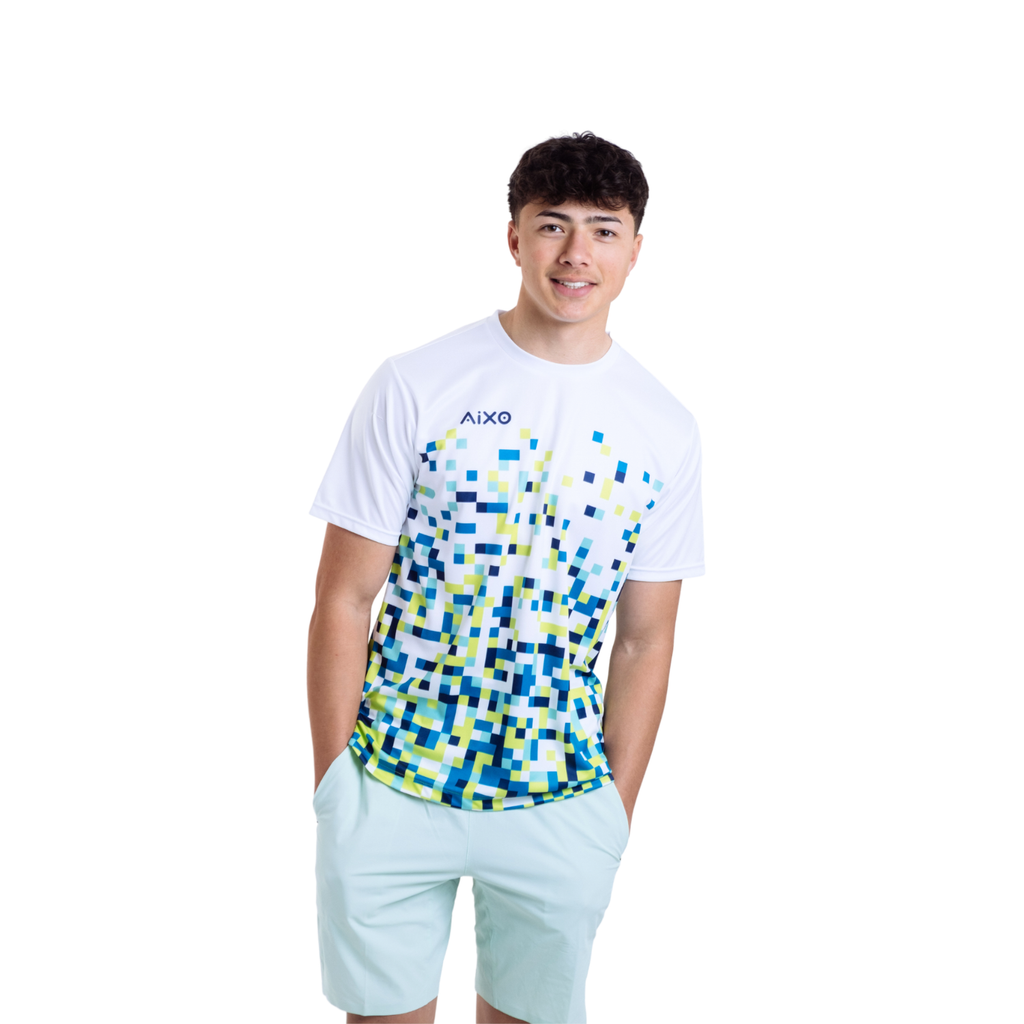 Aixo Pixel Men's Retro Gamer T-Shirt | White Recycled Polyester