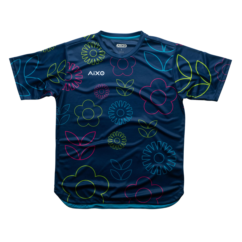 AIXO Spring Women's Floral Tennis T-Shirt – Recycled Navy Sport Top