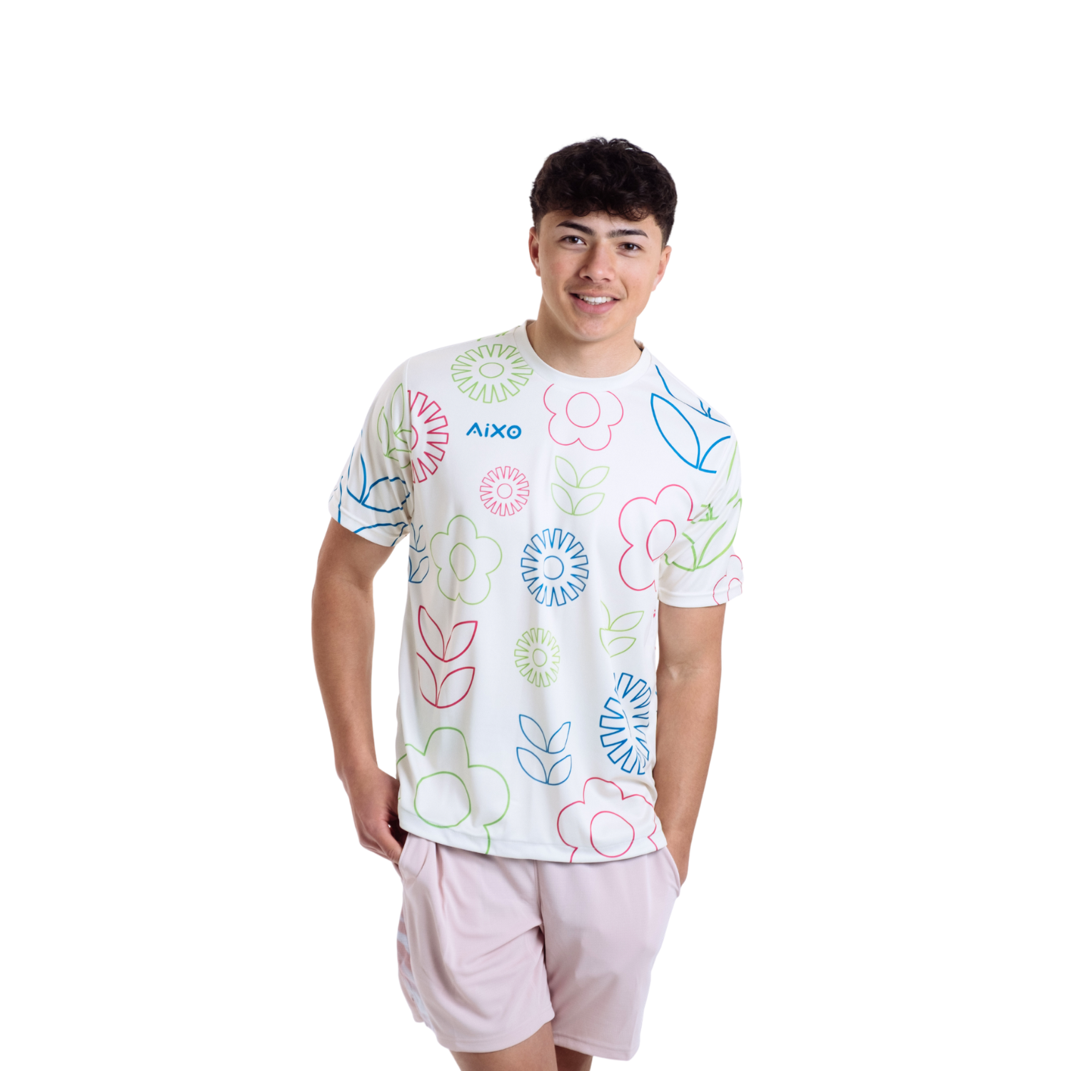 AIXO Men's Floral Tennis T-Shirt – Recycled Moisture-Wicking Ivory