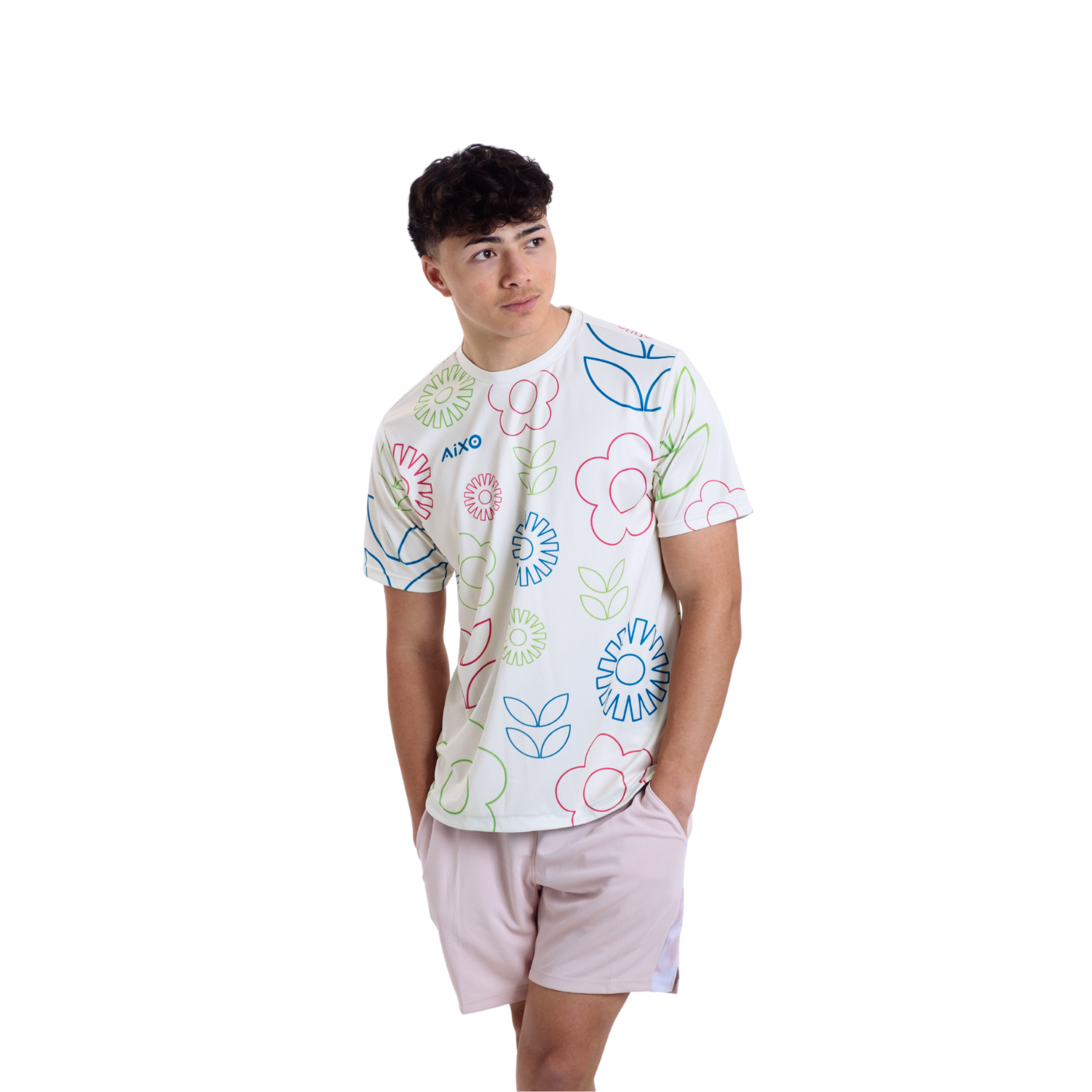 AIXO Men's Floral Tennis T-Shirt – Recycled Moisture-Wicking Ivory