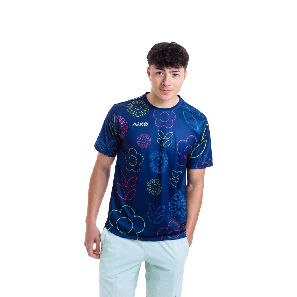 AIXO Spring Women's Floral Tennis T-Shirt – Recycled Navy Sport Top