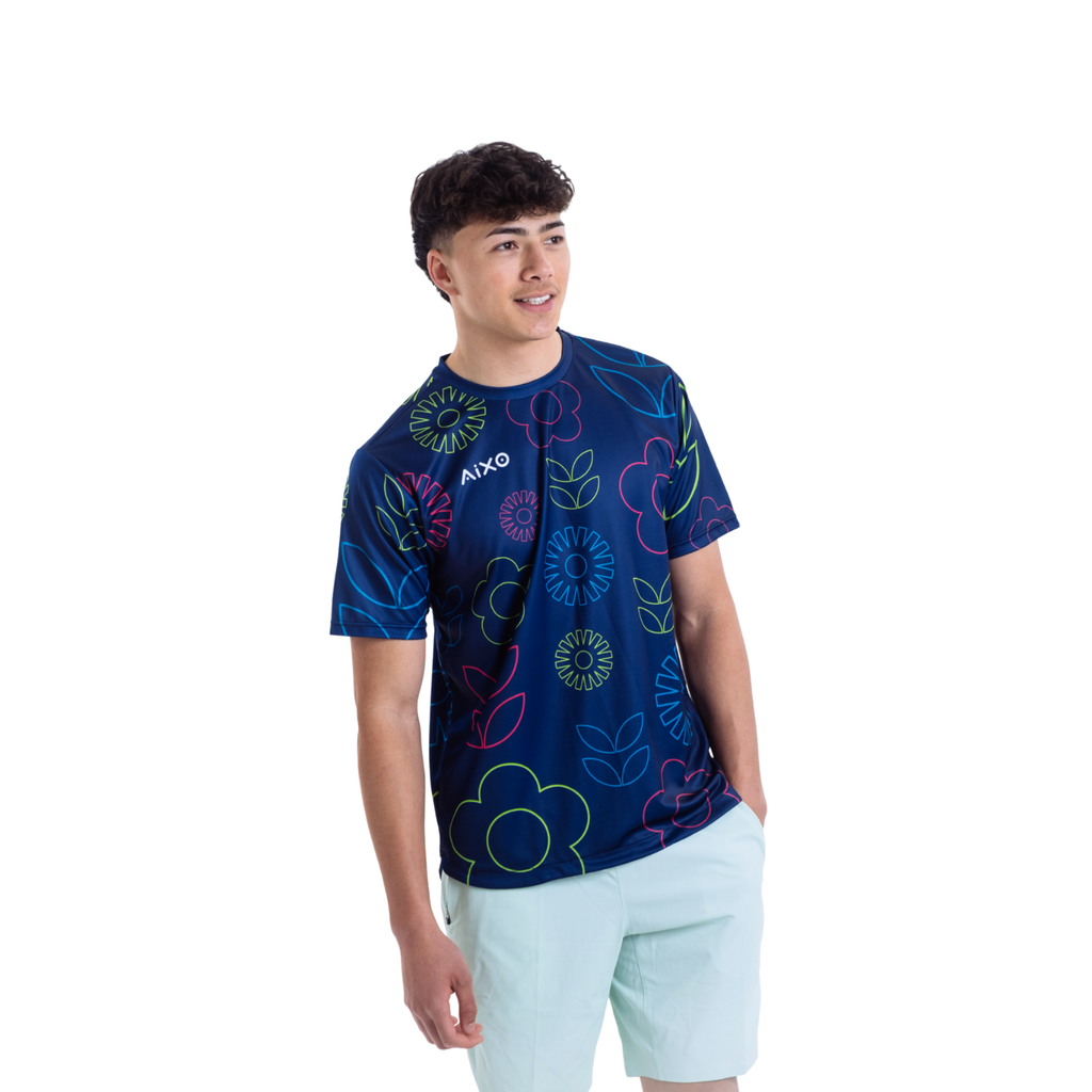 AIXO Spring Women's Floral Tennis T-Shirt – Recycled Navy Sport Top