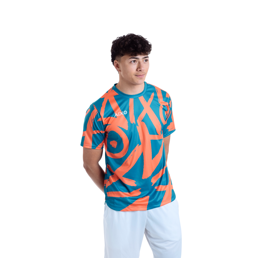 AIXO Tagged Men's Tennis T-Shirt - Teal Recycled Moisture-Wicking Top