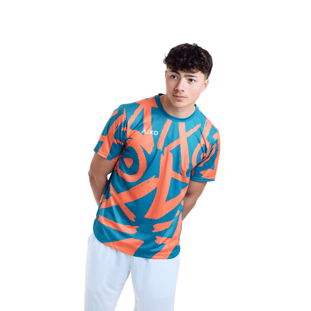 AIXO Tagged Men's Tennis T-Shirt - Teal Recycled Moisture-Wicking Top