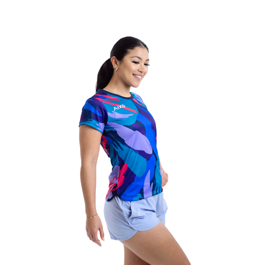 AIXO Women's Abstract Performance T-Shirt – Recycled Racket Sport Top