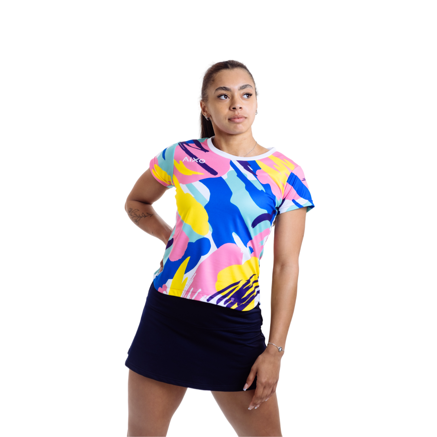 AIXO Women's Abstract Performance T-Shirt – Recycled Racket Sport Top