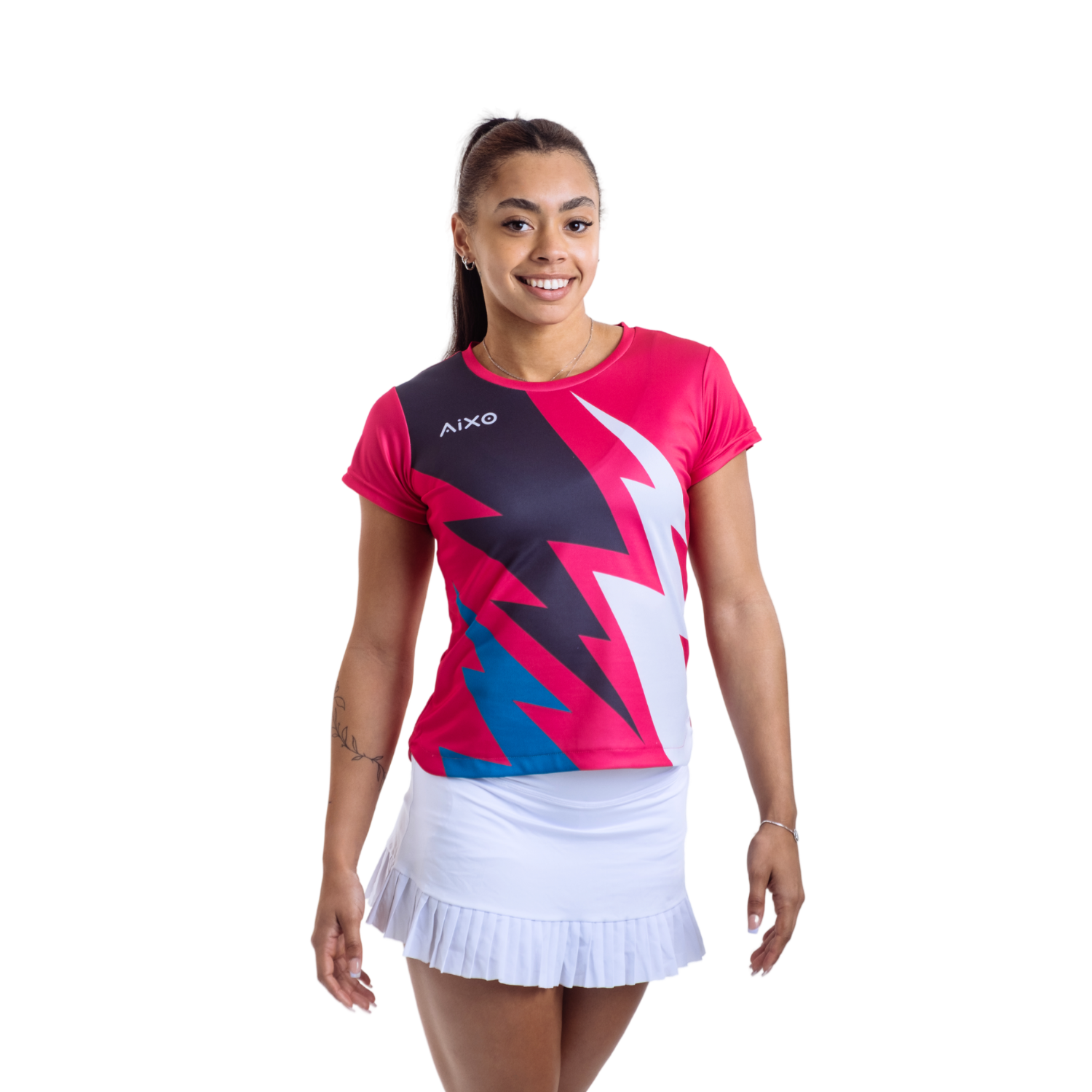 AIXO Bolt Women's Performance T-Shirt – Teal Blue Lightning Sport Top