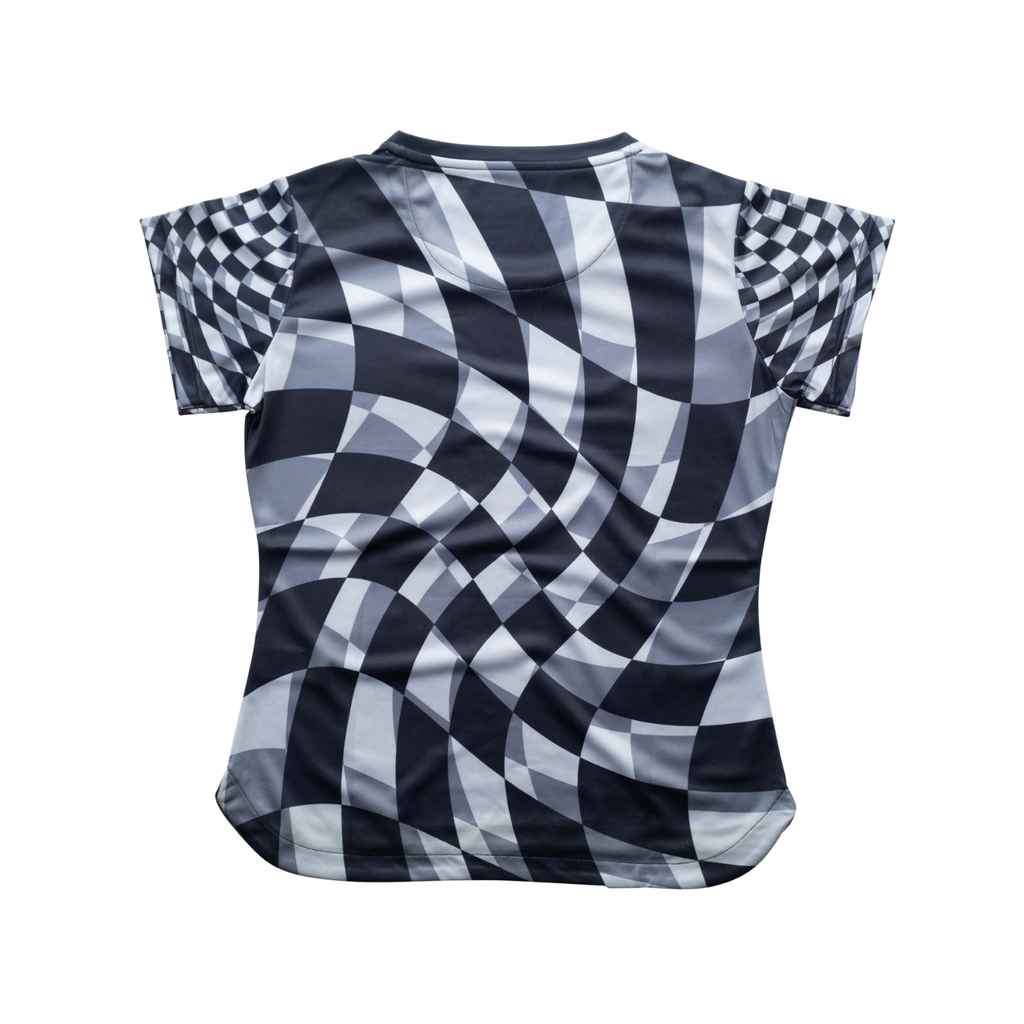AIXO Checker Women's Racket Sports T-Shirt | Grey Monochrome Swirl