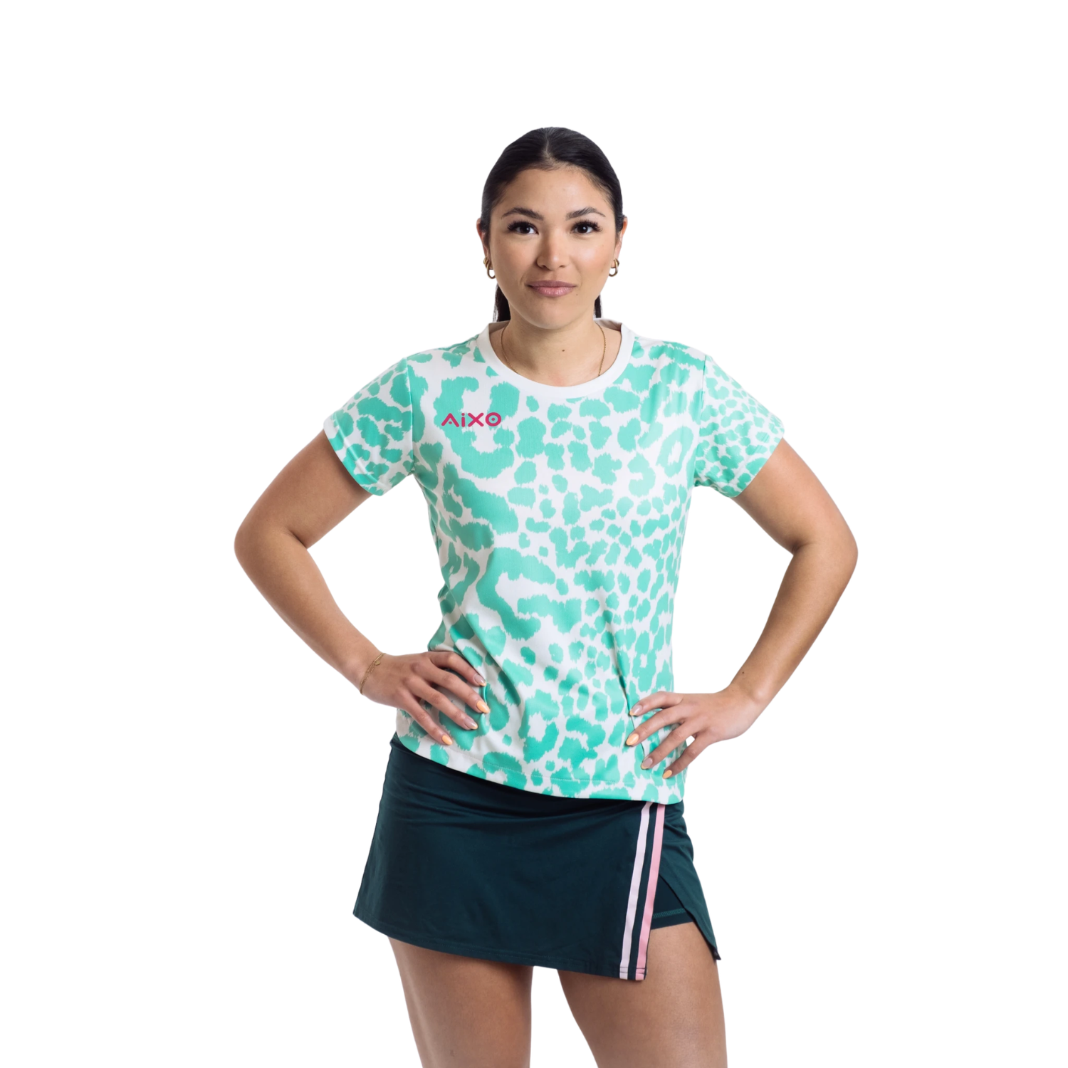 AIXO Leopard Print Women's Racket Sports T-Shirt – Ivory Recycled Poly