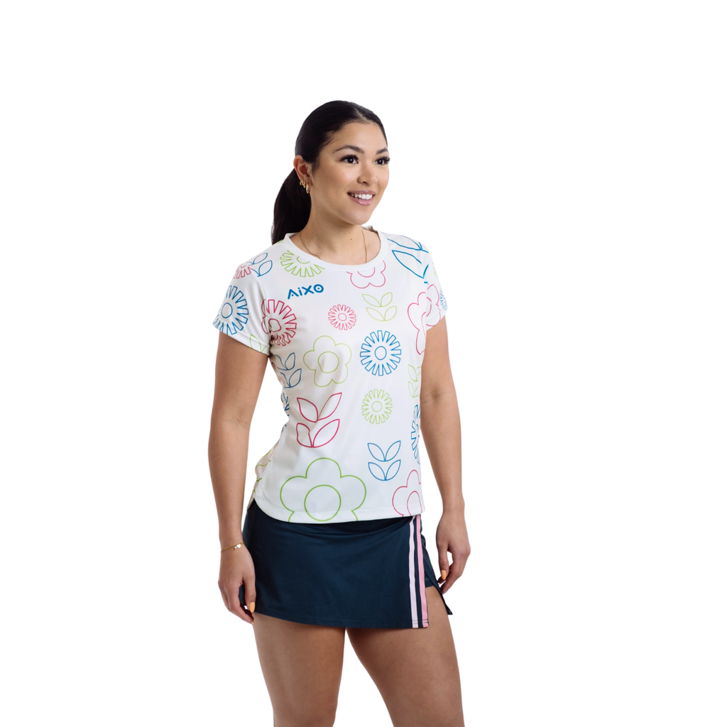 AIXO Spring Midnight Blooms Women's Tennis Shirt – Navy Floral