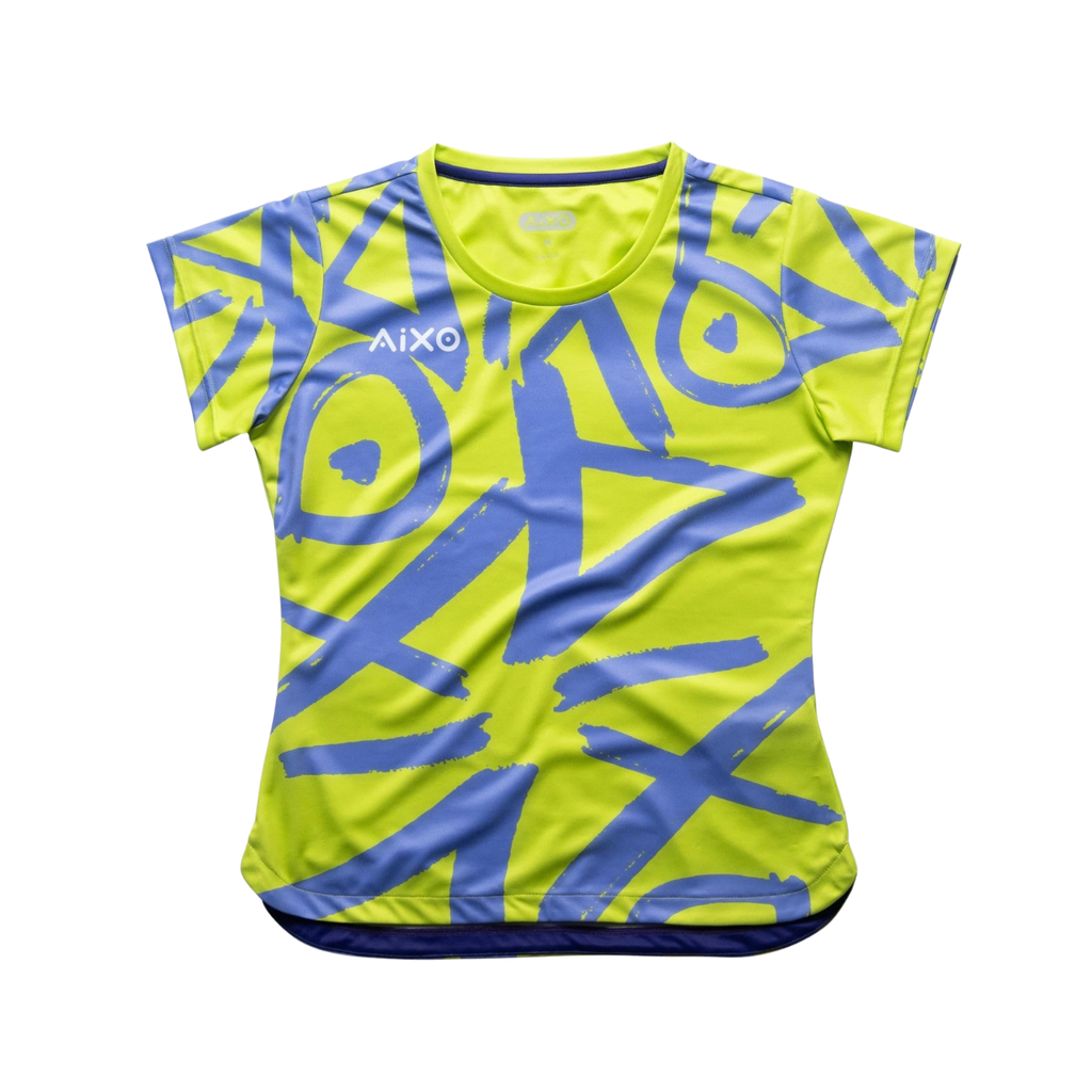 AIXO Tagged Women's Racket Sports T-Shirt | Lime Graffiti Print