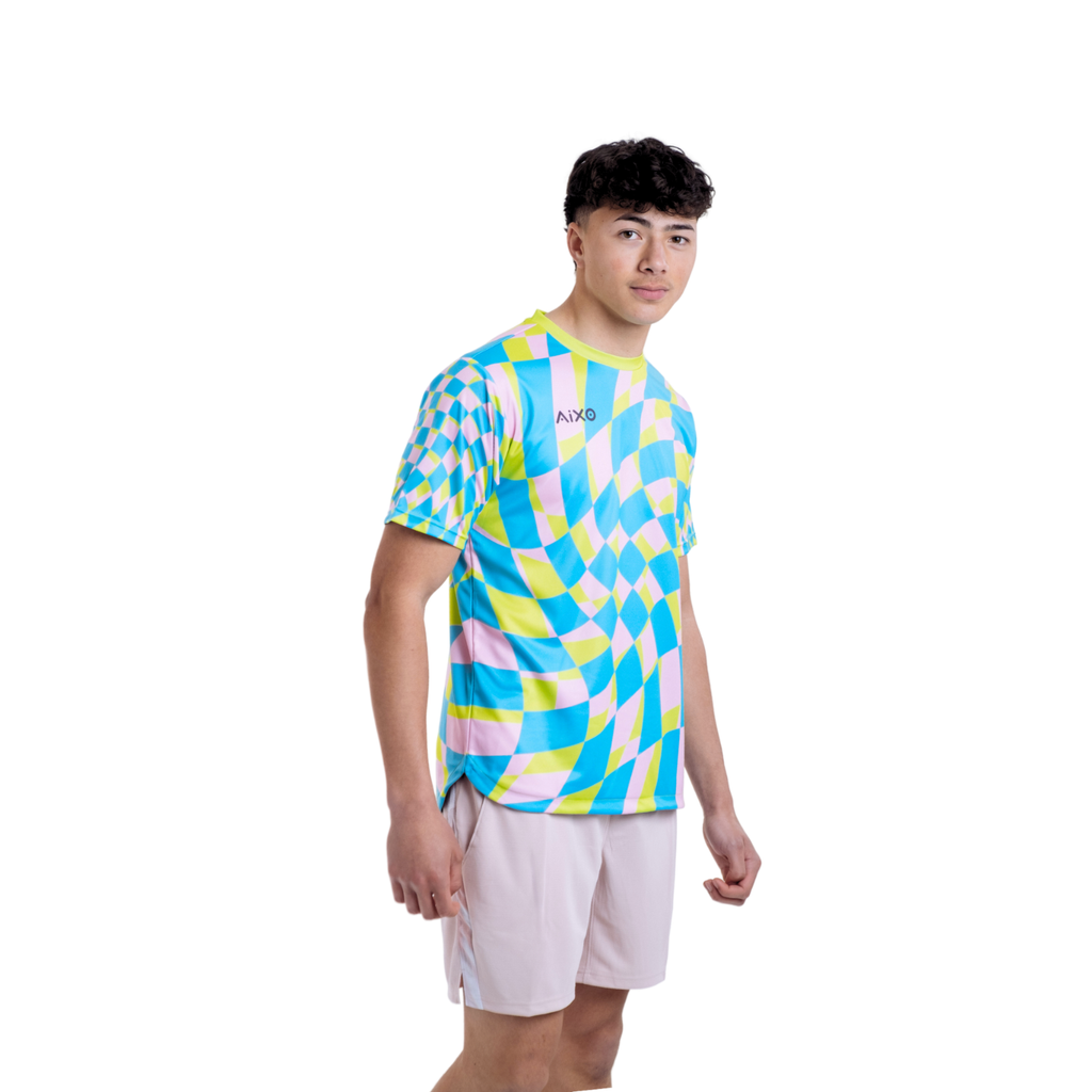 AIXO Checker Men's Performance Tennis T-Shirt | Lime Recycled Polyester