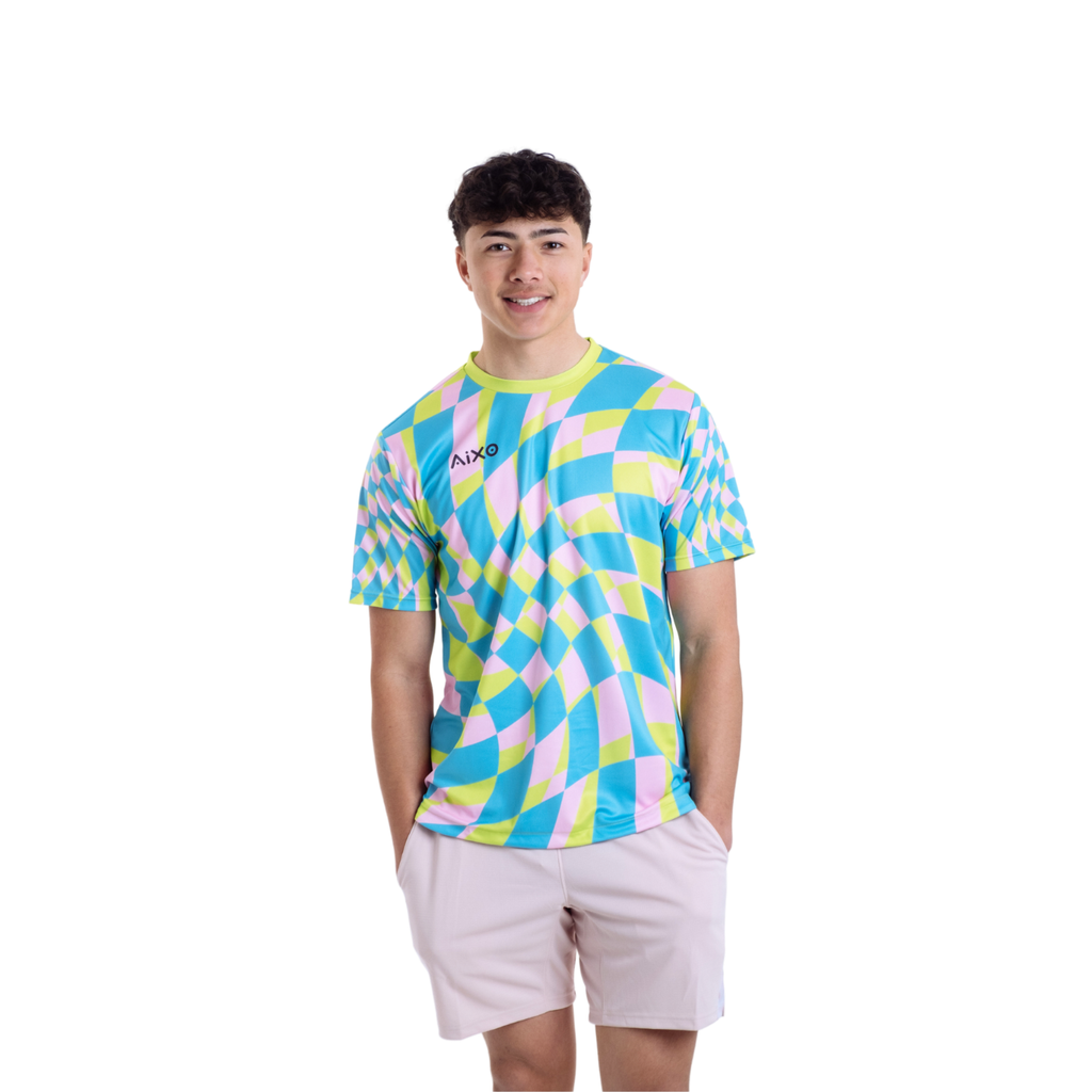 AIXO Checker Men's Performance T-Shirt | Grey Recycled Tennis Top