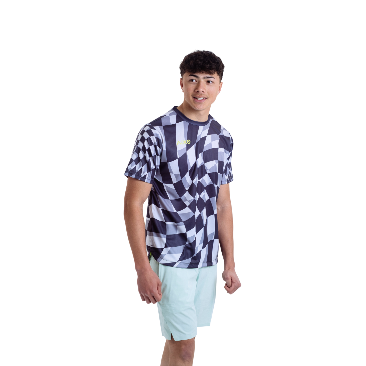 AIXO Checker Men's Performance T-Shirt | Grey Recycled Tennis Top