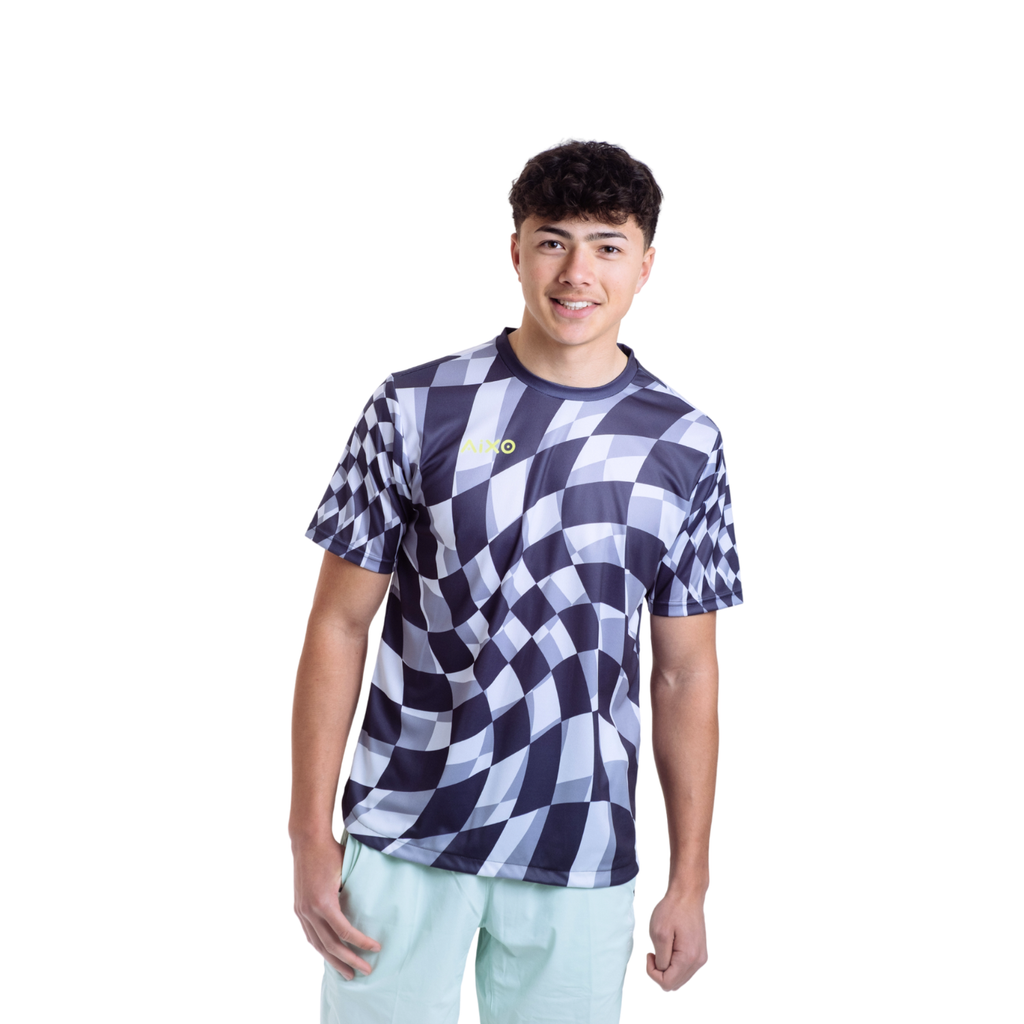 AIXO Checker Men's Performance Tennis T-Shirt | Lime Recycled Polyester