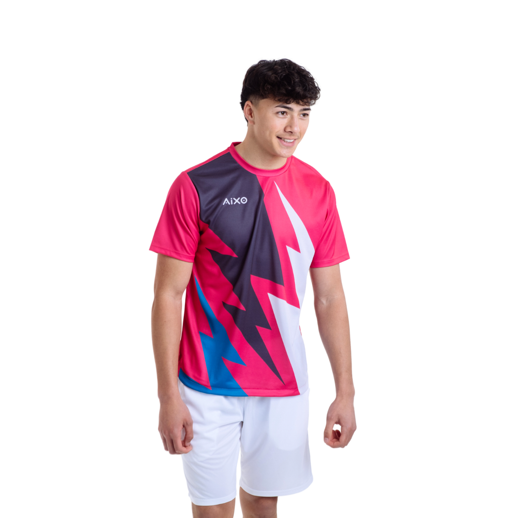 AIXO Bolt Men's Pink Lightning Performance Tennis Shirt | Recycled