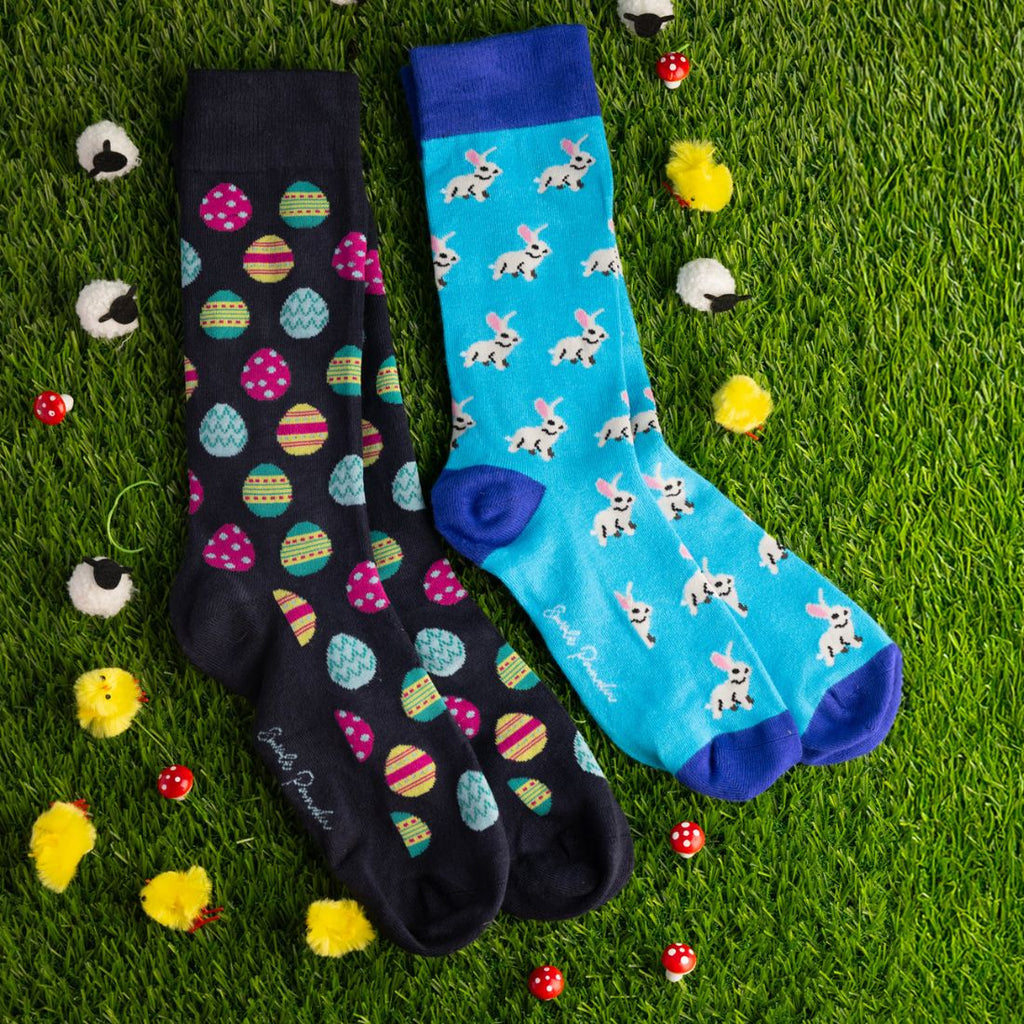 Swole Panda Easter Egg Bamboo Socks – Soft Navy Festive Novelty Socks