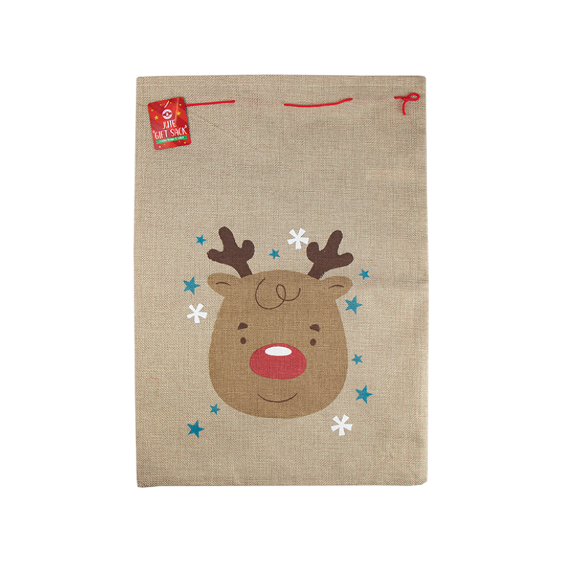 PoundFun Large Hessian Christmas Present Sack | Reusable Drawstring Bag