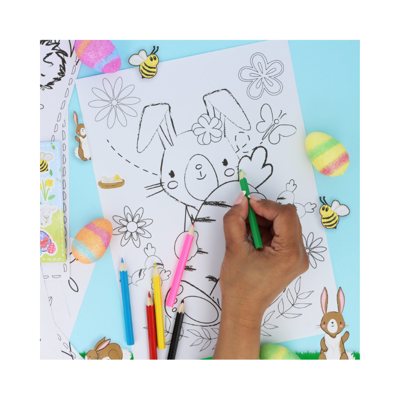 PoundFun Easter Colouring Set with Pencils & Stickers - Kids Art Activity