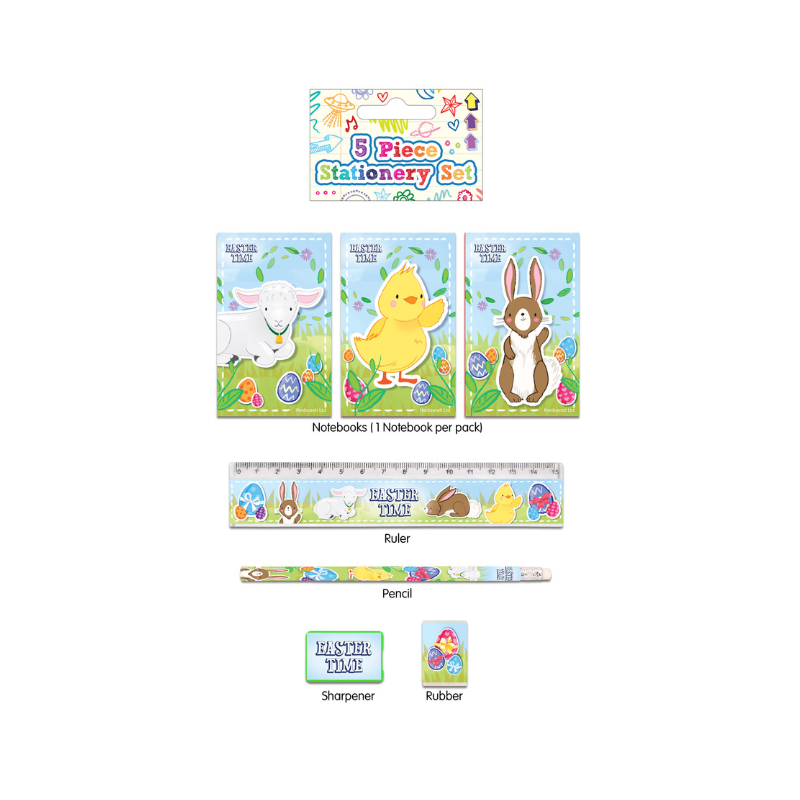PoundFun Easter Stationery Set - 5pc Kids Drawing Kit with Notepad