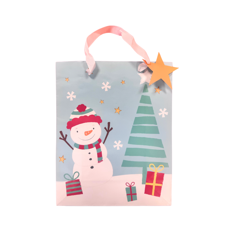 PoundFun Christmas Snowman Gift Bag | Reusable Reinforced Paper Wrap