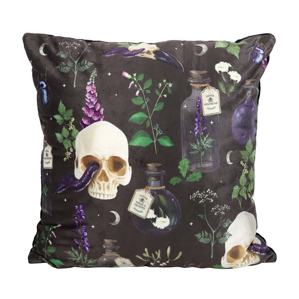 Kate's Clothing Venom & Vines Gothic Skull Print 35cm Square Cushion