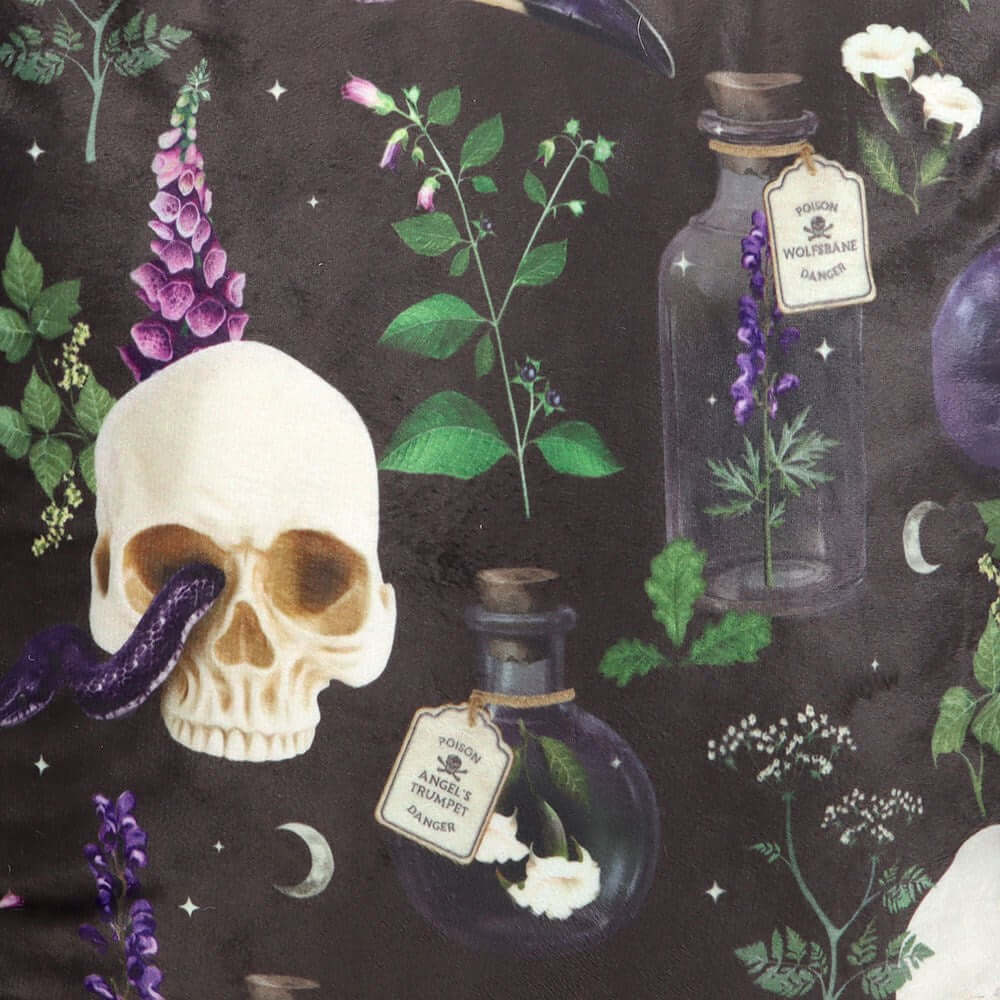 Kate's Clothing Venom & Vines Gothic Skull Print 35cm Square Cushion