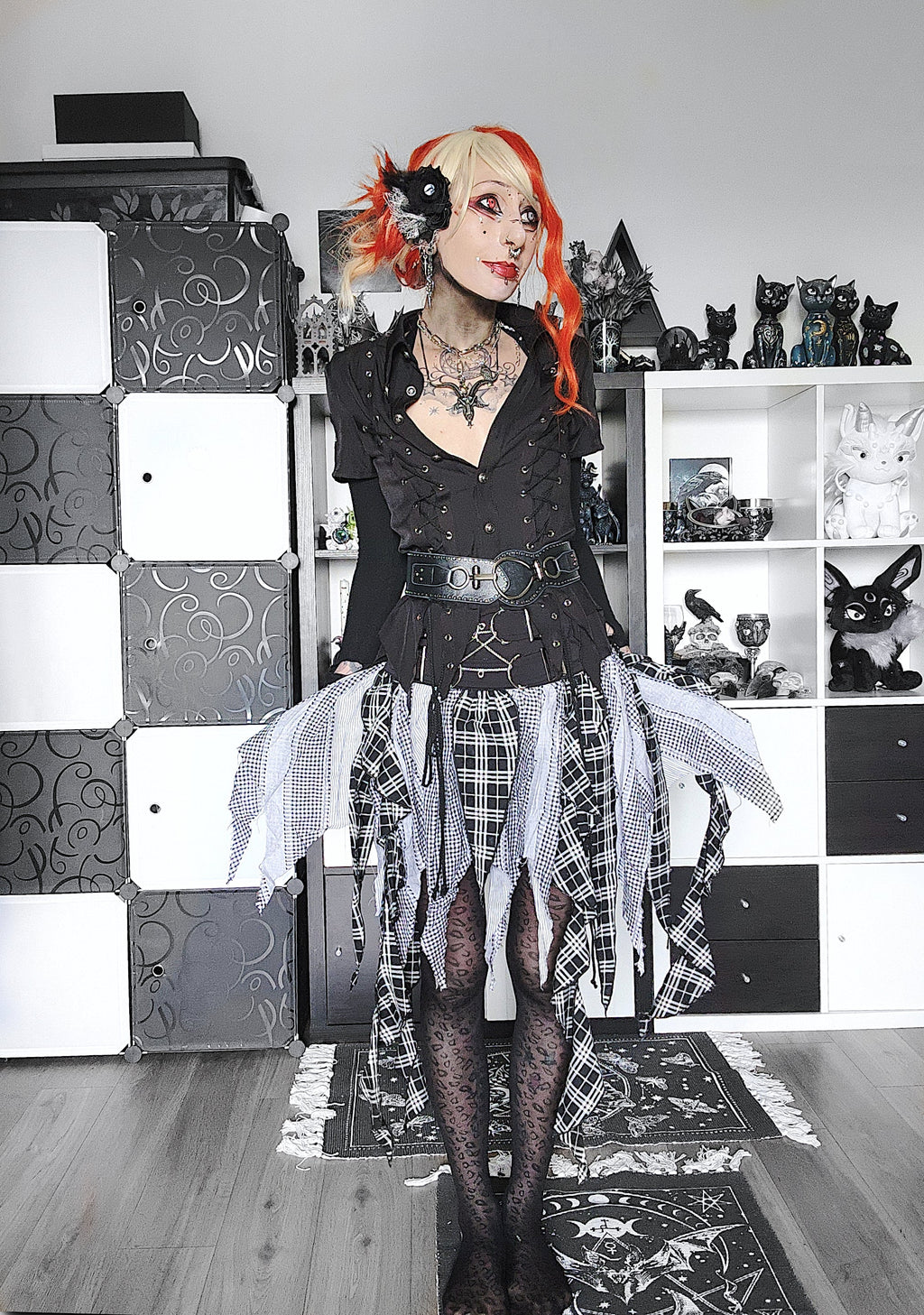 Dark in Love Morrigan Punk Skirt – Black and Grey Tartan Patchwork