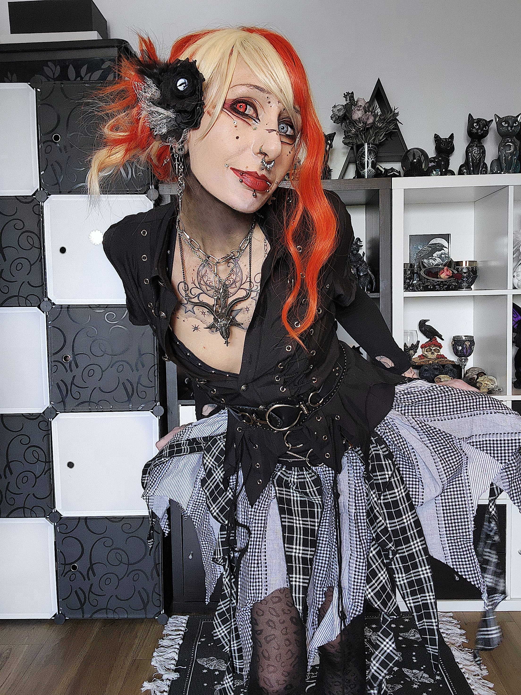 Dark in Love Morrigan Punk Skirt – Black and Grey Tartan Patchwork