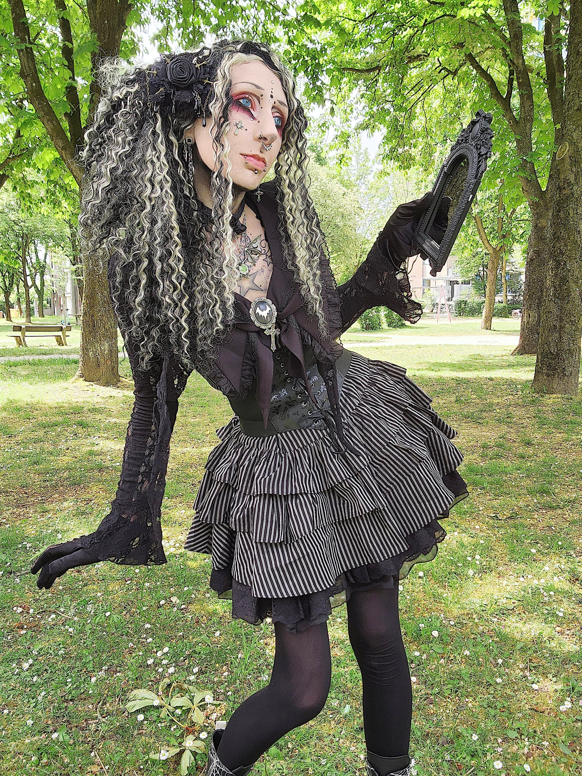 Dark in Love Vintage Striped Ruffle Tier Mini Dress | Gothic Cotton Gown