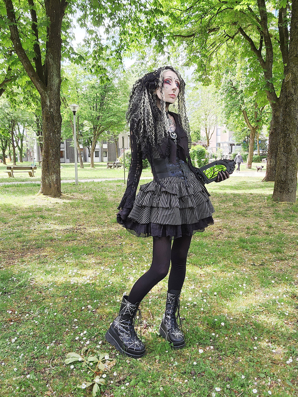 Dark in Love Vintage Striped Ruffle Tier Mini Dress | Gothic Cotton Gown