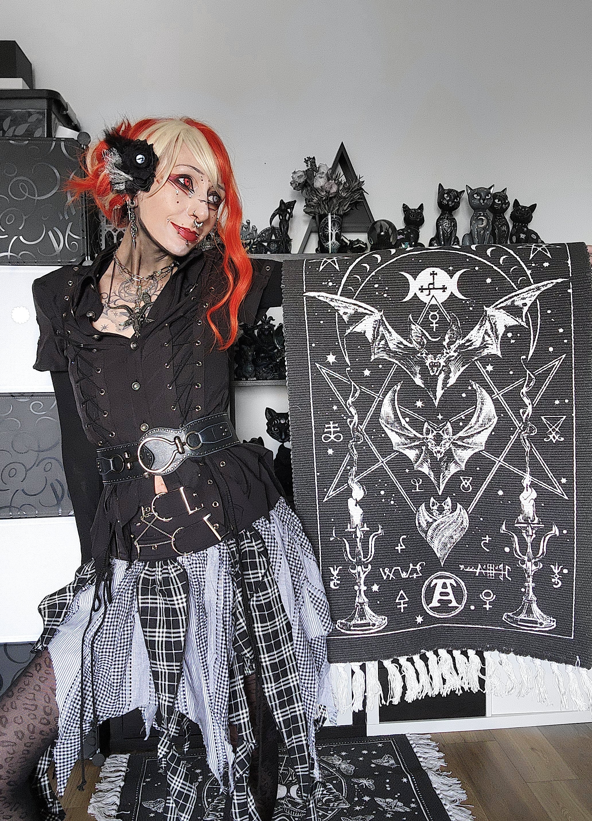 Alchemy Gothic Bat Moon Phase Rug | 100% Cotton Wall & Floor Decor
