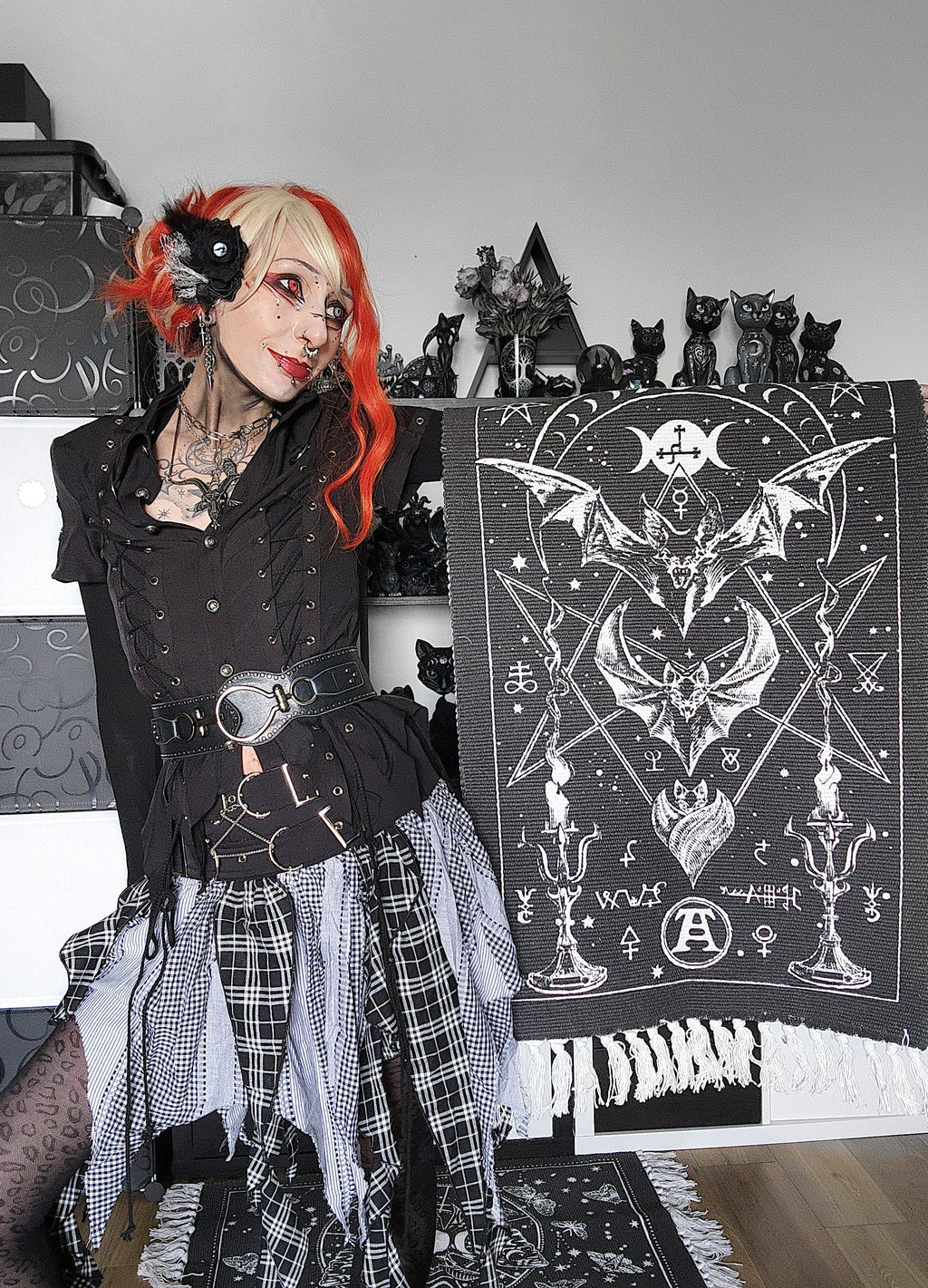 Dark in Love Morrigan Punk Skirt – Black and Grey Tartan Patchwork