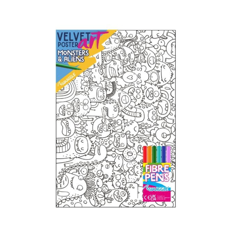 PoundFun Velvet Poster Art Monsters & Aliens – Kids Colouring Set