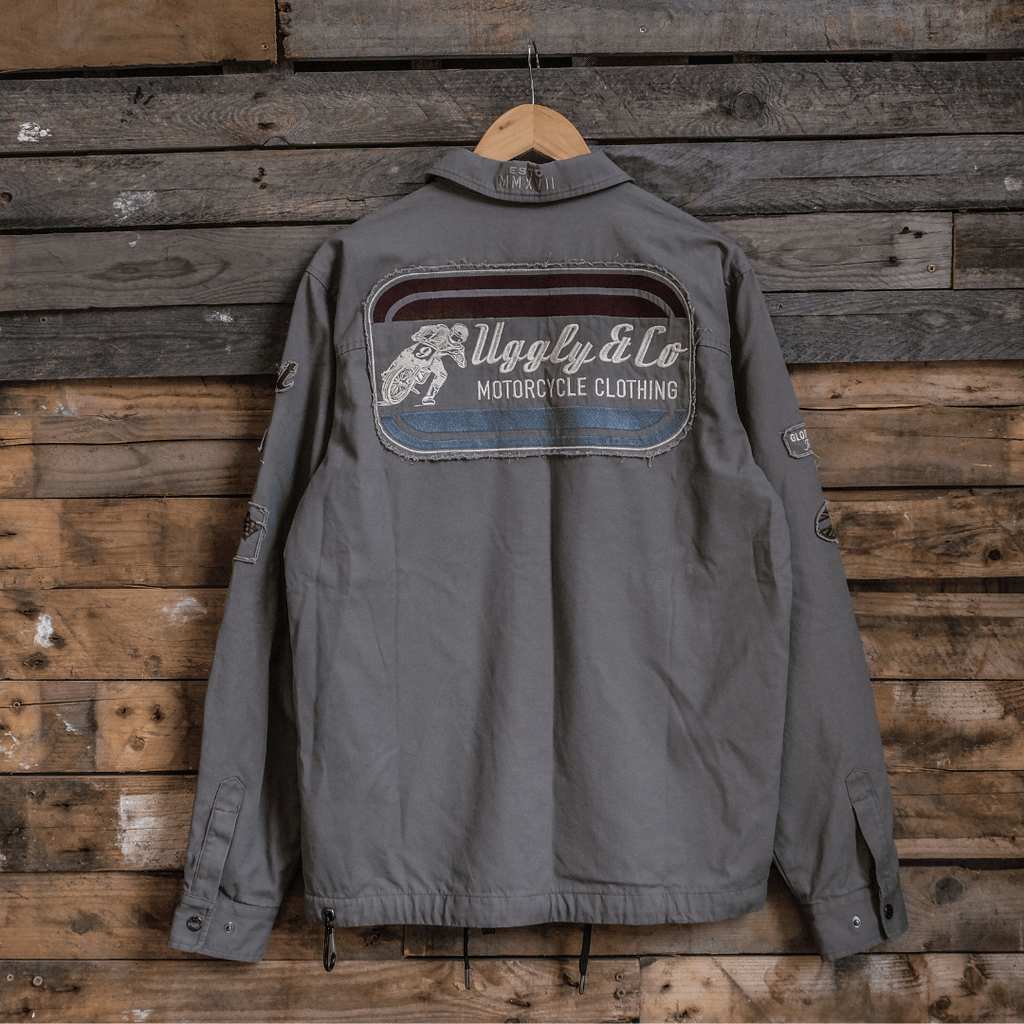 Uggly & Co Grey Flattrack Moto Shacket – Vintage Canvas Racing Jacket