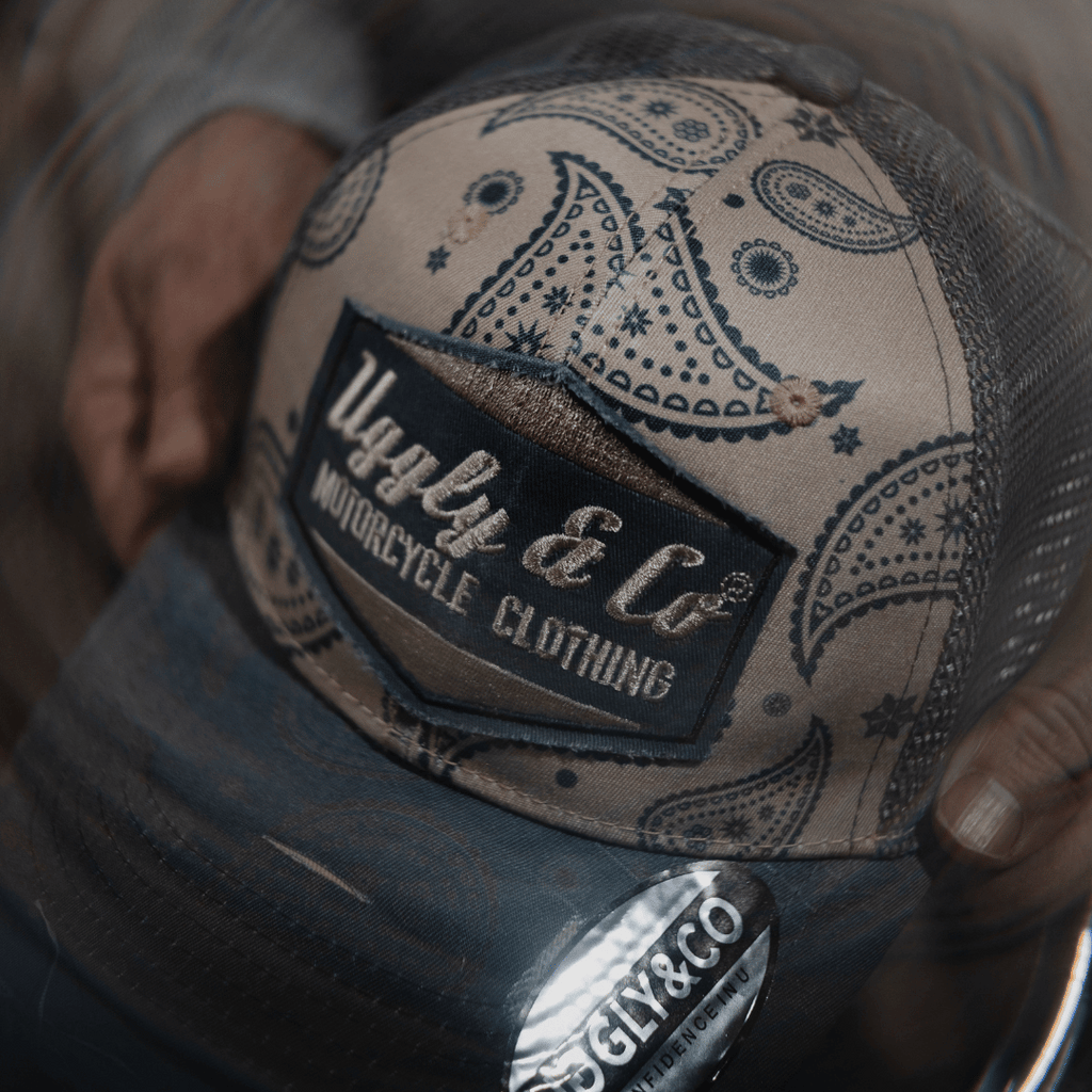 Uggly & Co Bandana Diamond Trucker Hat – Distressed Vintage Blue Cap