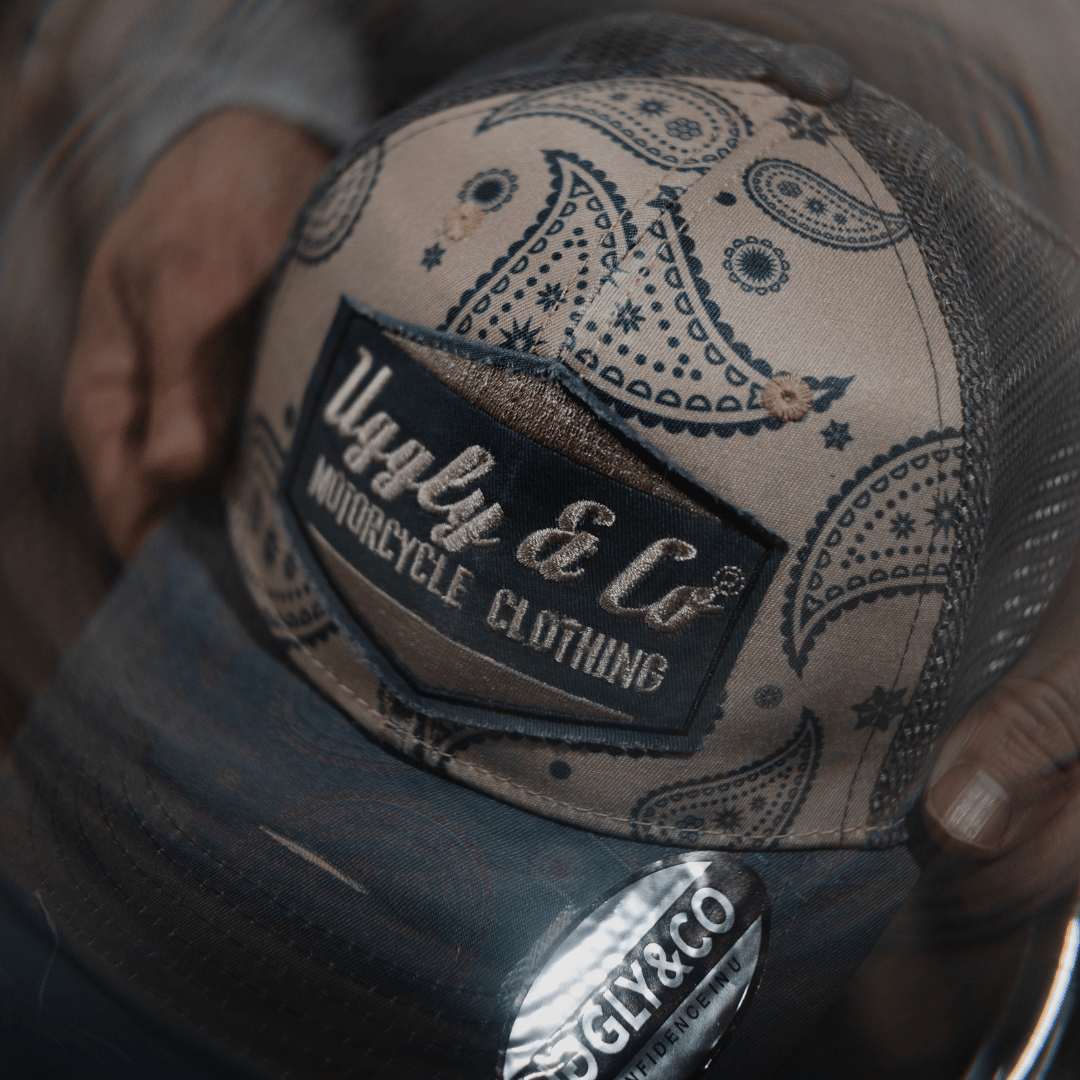 Uggly & Co Bandana Diamond Trucker Hat – Distressed Vintage Blue Cap