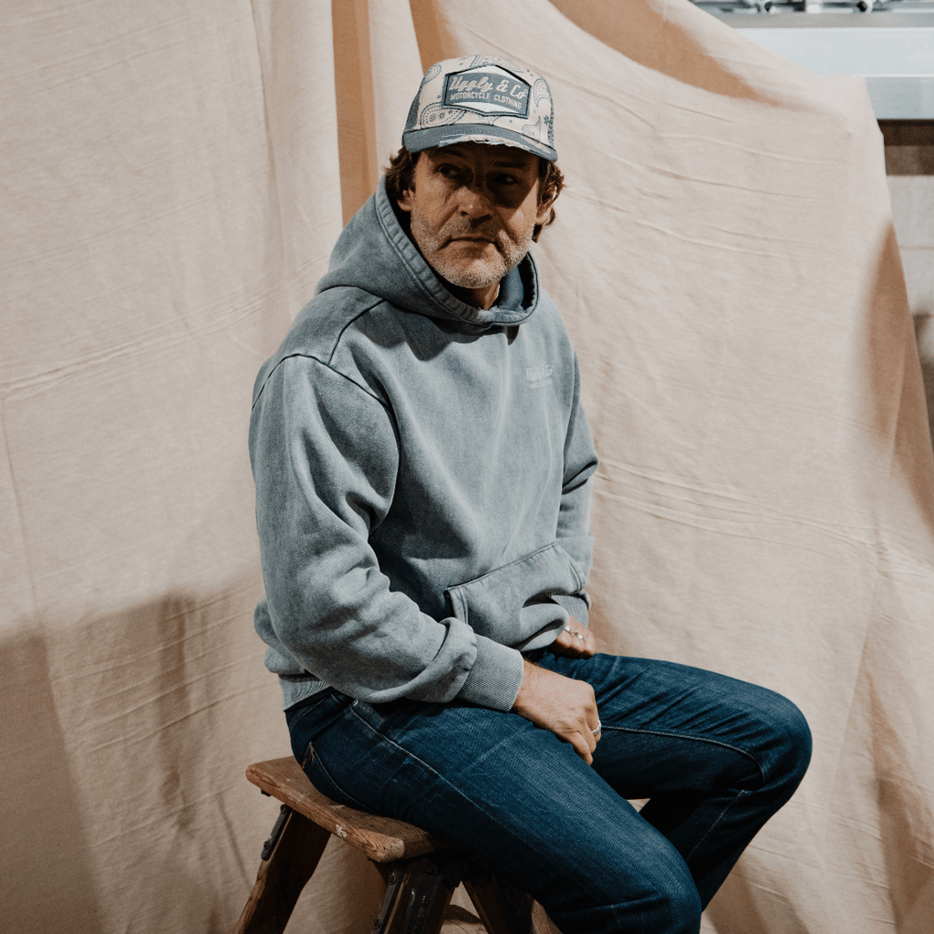 Uggly and Co Blue Diamond Acid Wash Heavyweight 380gsm Retro Hoodie