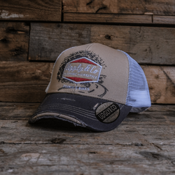 Uggly & Co Surf Diamond Trucker Hat – Distressed Beige & Mesh Cap
