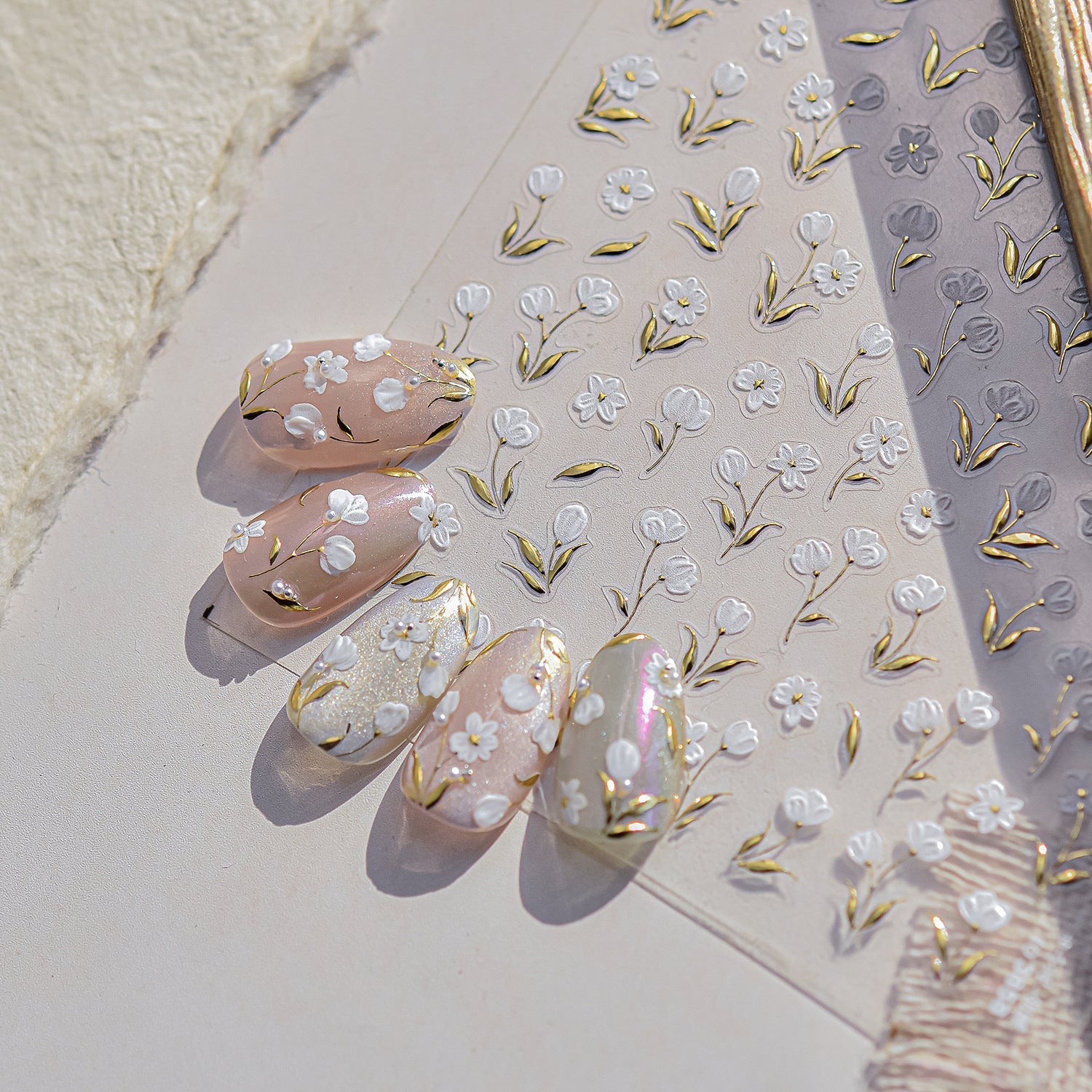 LuLuFun Studio White Blossom Nail Deco Stickers - Floral Nail Art Decals