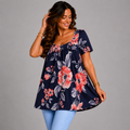 Navy / Red Floral Short Sleeve A-Line Smock Top
