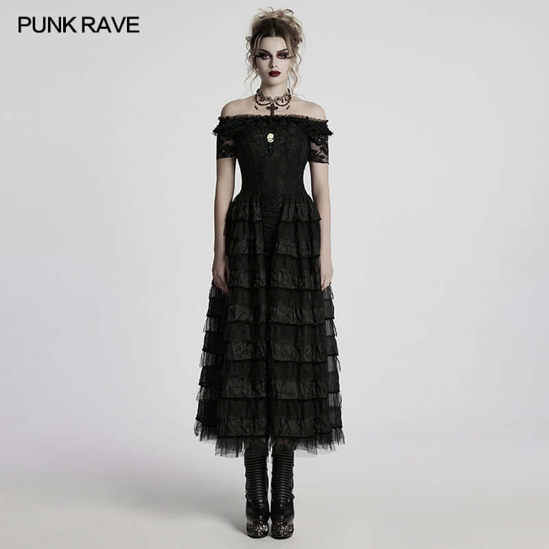 Punk Rave Penelope Steampunk Lace Dress | Gothic Ruffled Chiffon Mesh