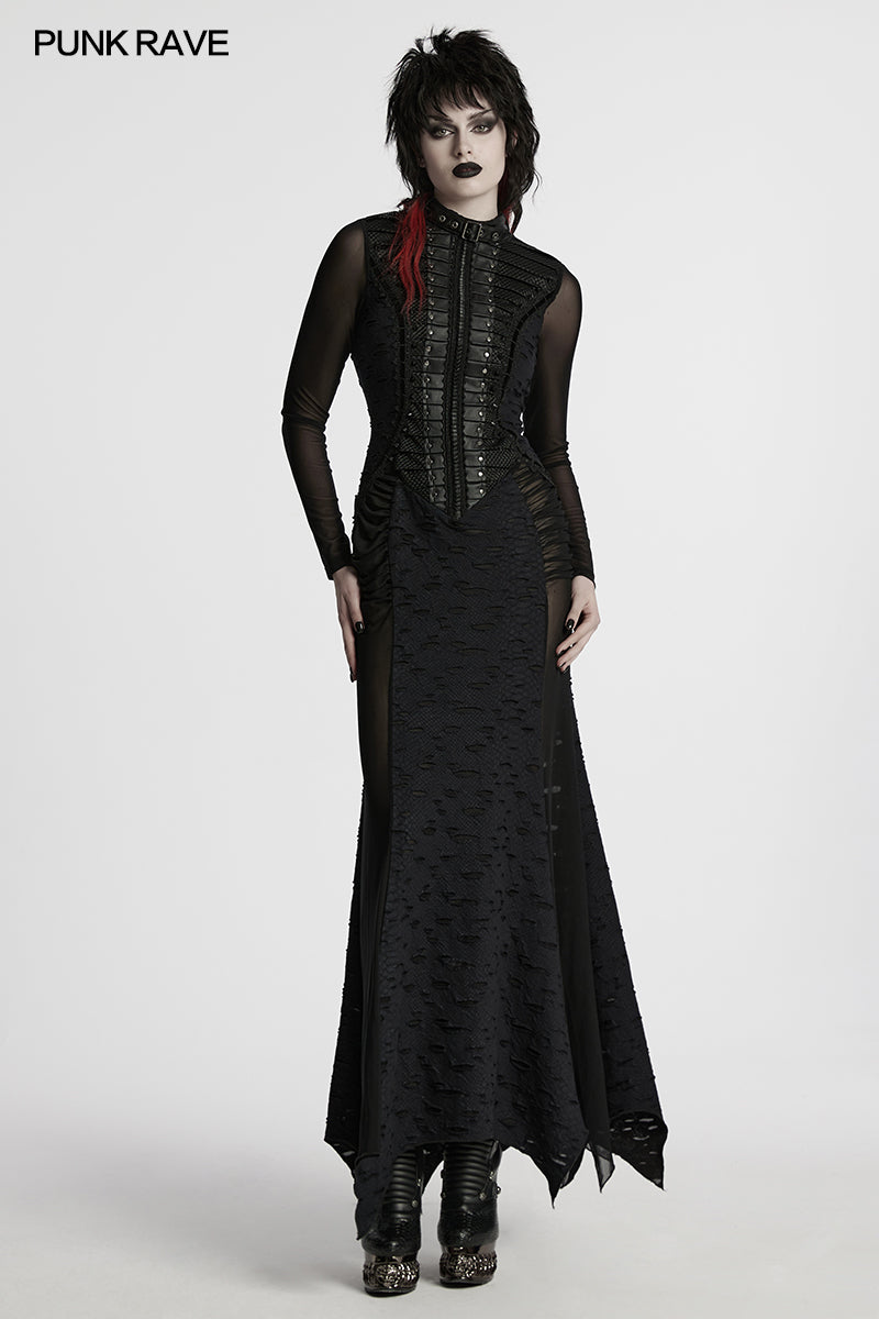 Punk Rave Seraphine Gothic Spinal Lace Panel Maxi Dress – Black