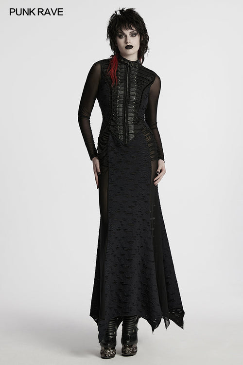 Punk Rave Seraphine Gothic Spinal Lace Panel Maxi Dress – Black