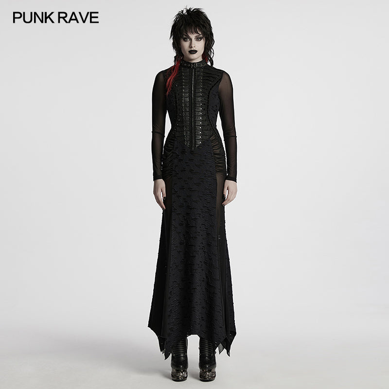 Punk Rave Seraphine Gothic Spinal Lace Panel Maxi Dress – Black