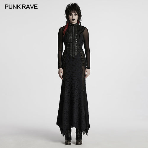 Punk Rave Seraphine Gothic Spinal Lace Panel Maxi Dress – Black