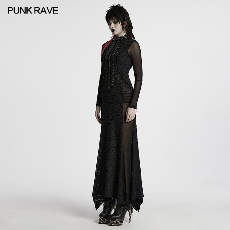 Punk Rave Seraphine Gothic Spinal Lace Panel Maxi Dress – Black
