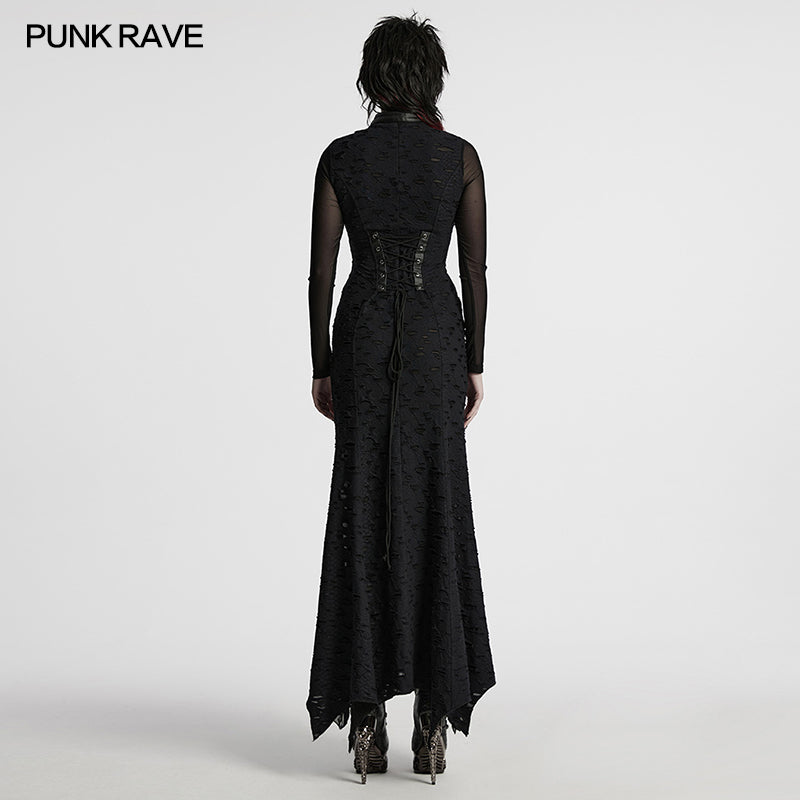 Punk Rave Seraphine Gothic Spinal Lace Panel Maxi Dress – Black